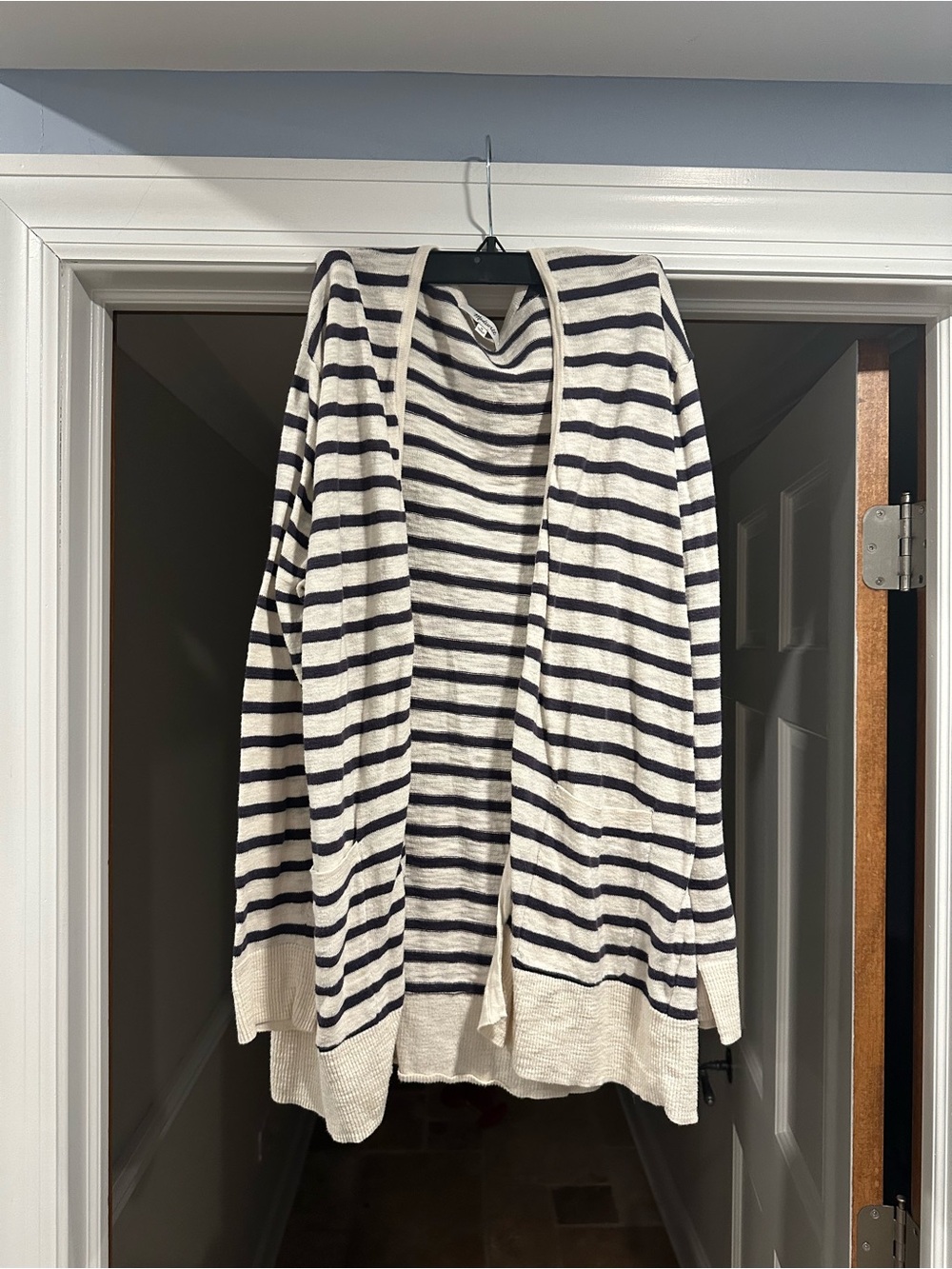 Madewell Navy and Cream Striped Open-Front Cardigan